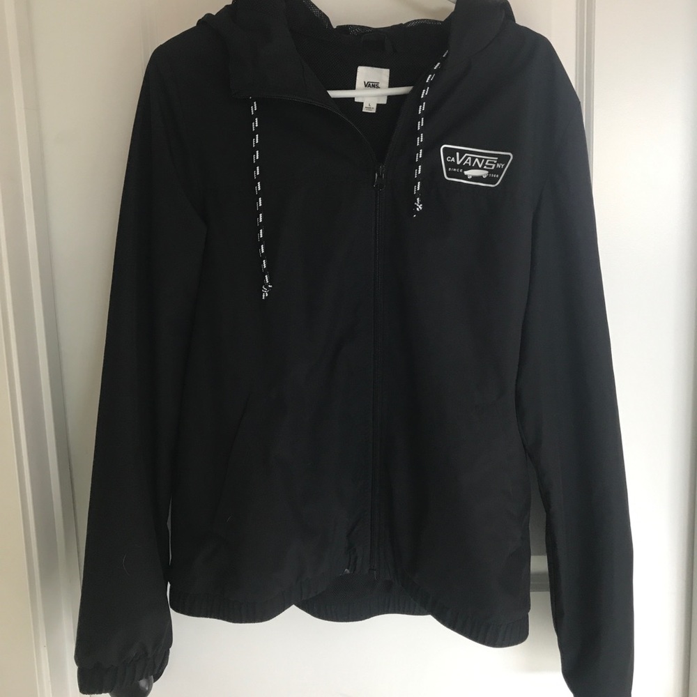 Zip up jacket, vans